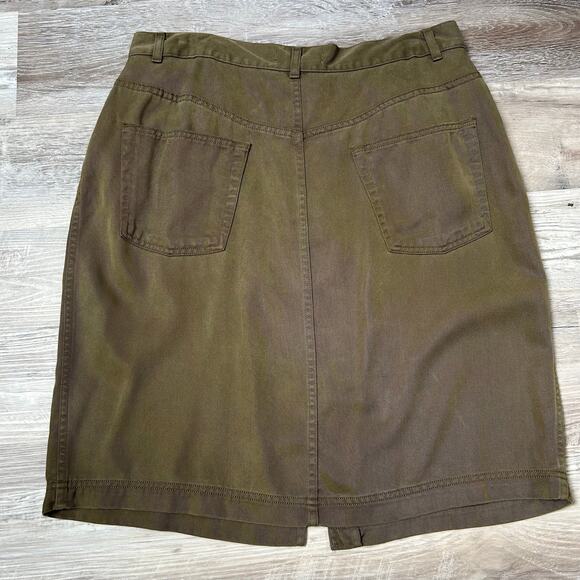 Jaeger Olive Green Midi Skirt 16 Lyocell Utility Style Made in France - Picture 4 of 7